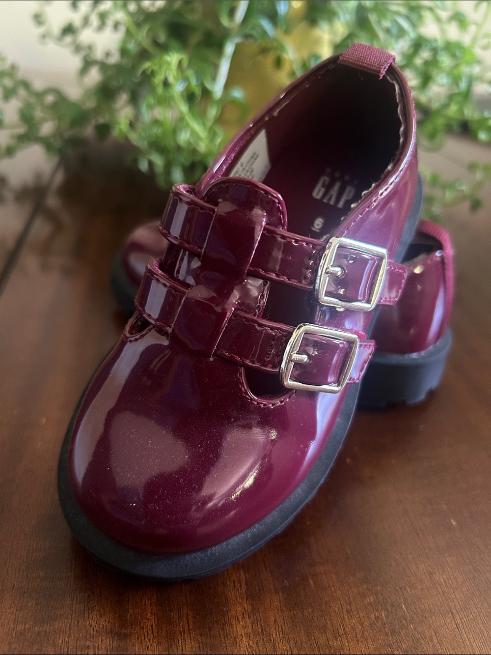 GAP Kids Patent Double-Buckle Dress Shoes — Deep Wine
